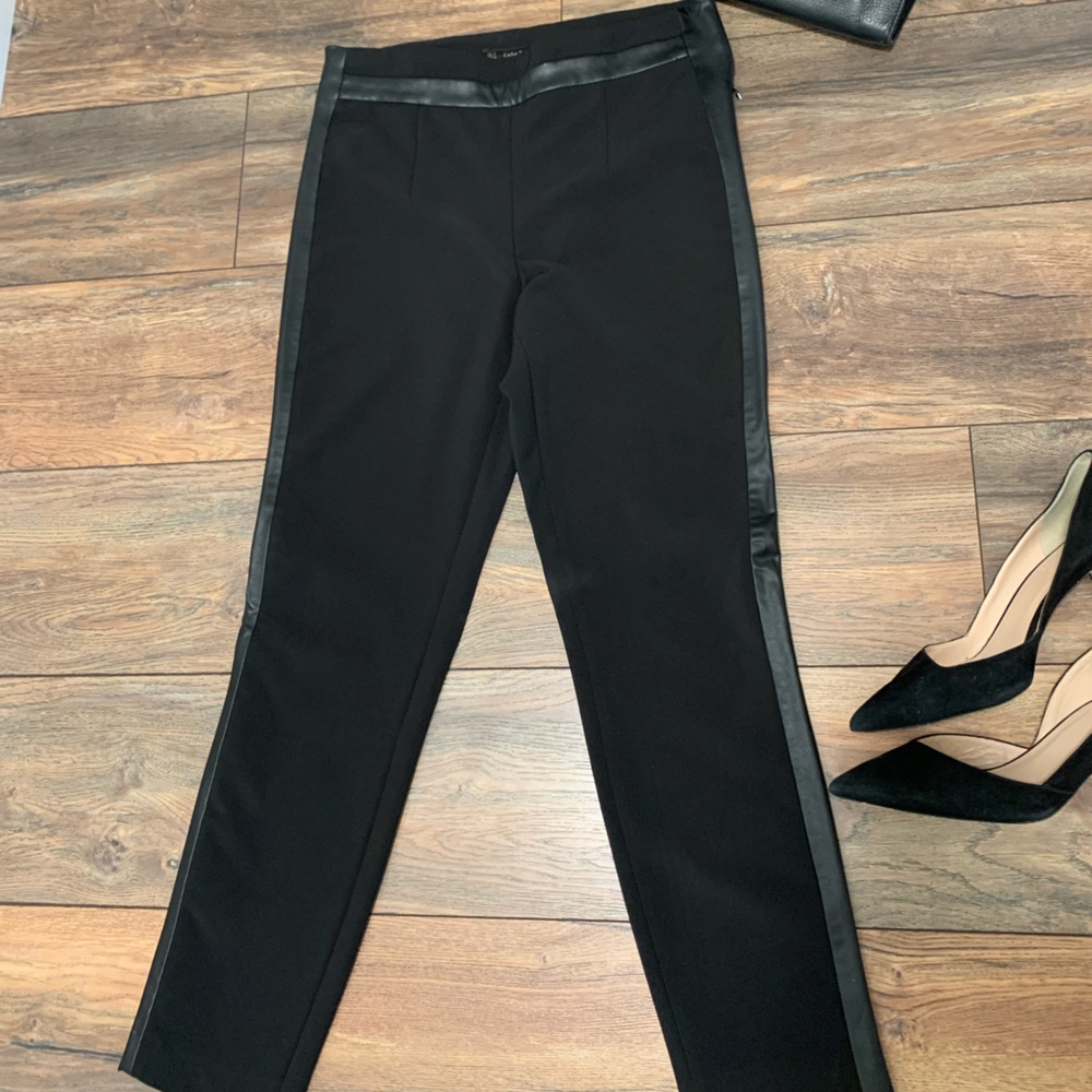 Zara Black Pants with leather accent